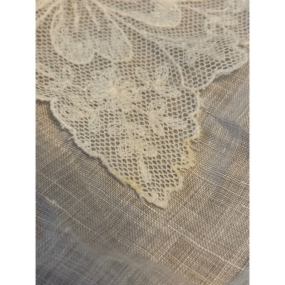 VTG Victorian Cotton Handkerchief Ivory Hand Crafted Lace Edges‎ Croche - Picture 4 of 4